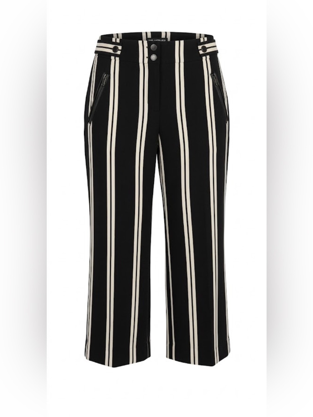 Karl Lagerfeld Black and White Vertical-Stripe Wide Leg Pants